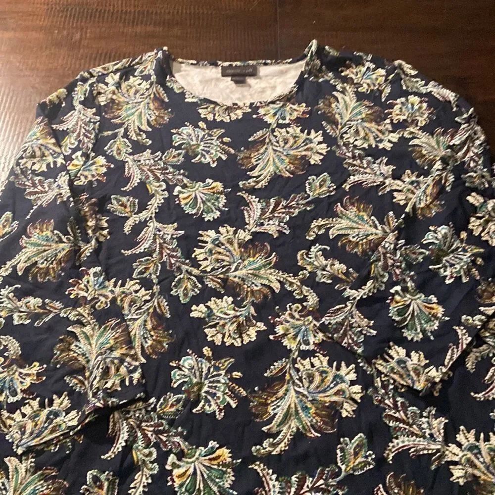 J Jill Wherever Collection Blue Floral 3/4 Sleeve Tunic Blouse A-Line Medium